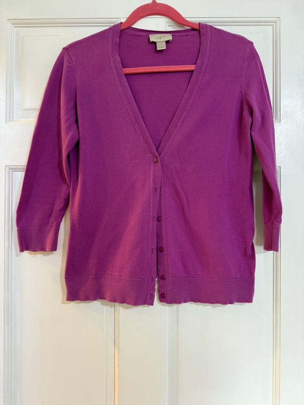 LOFT Purple-Magenta V-Neck Button Cardigan